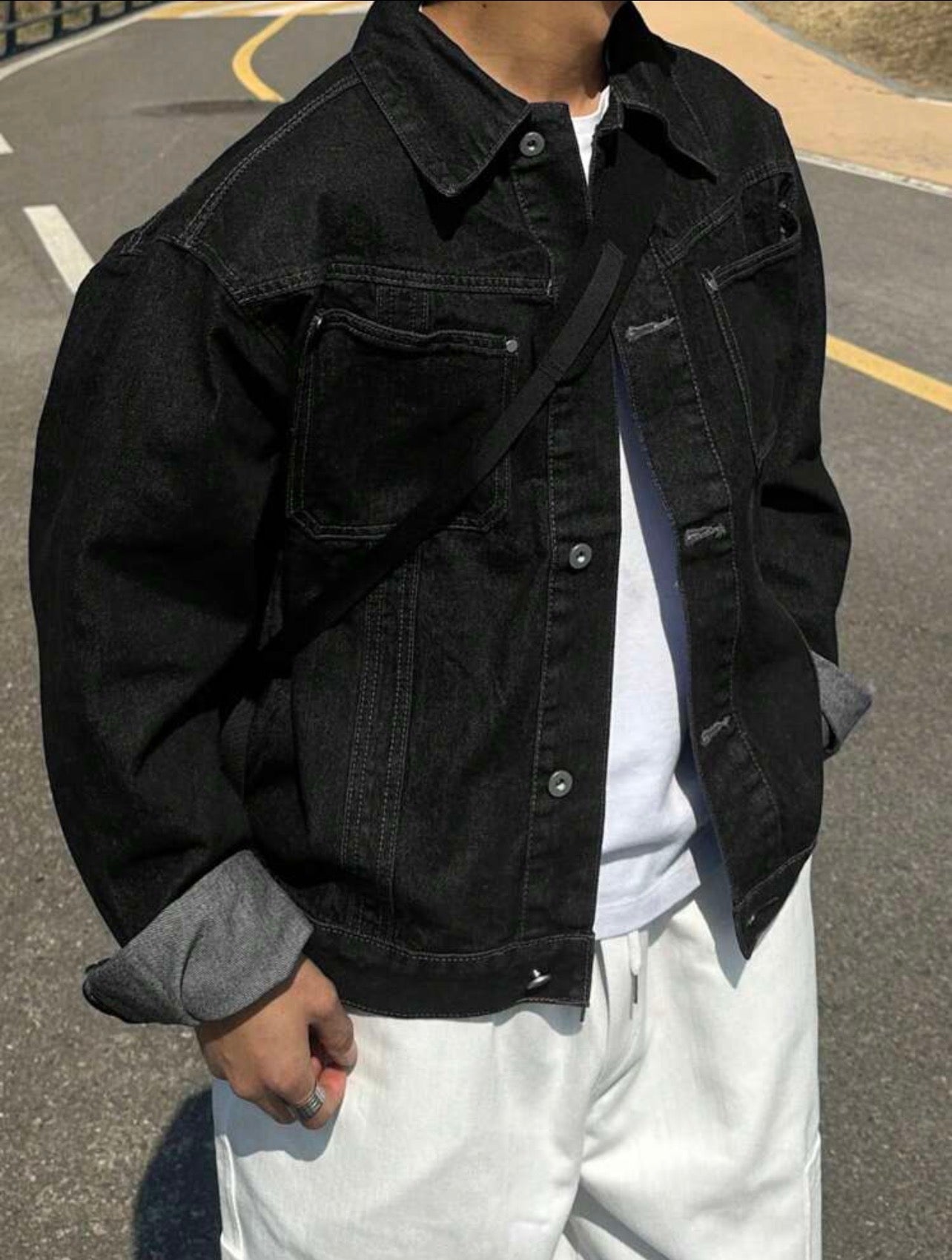 Men’s Plain Color Denim Jacket – Casual Autumn Outerwear