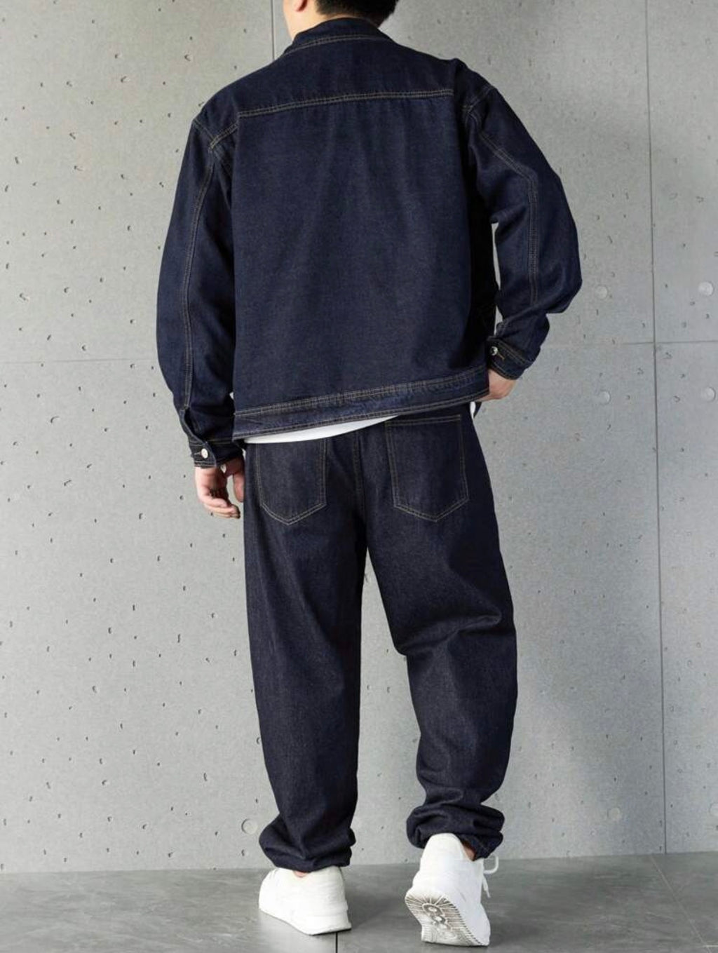 Men’s Solid Color Denim Two-Piece Set – Long Sleeve Top & Pants Casual Outfit
