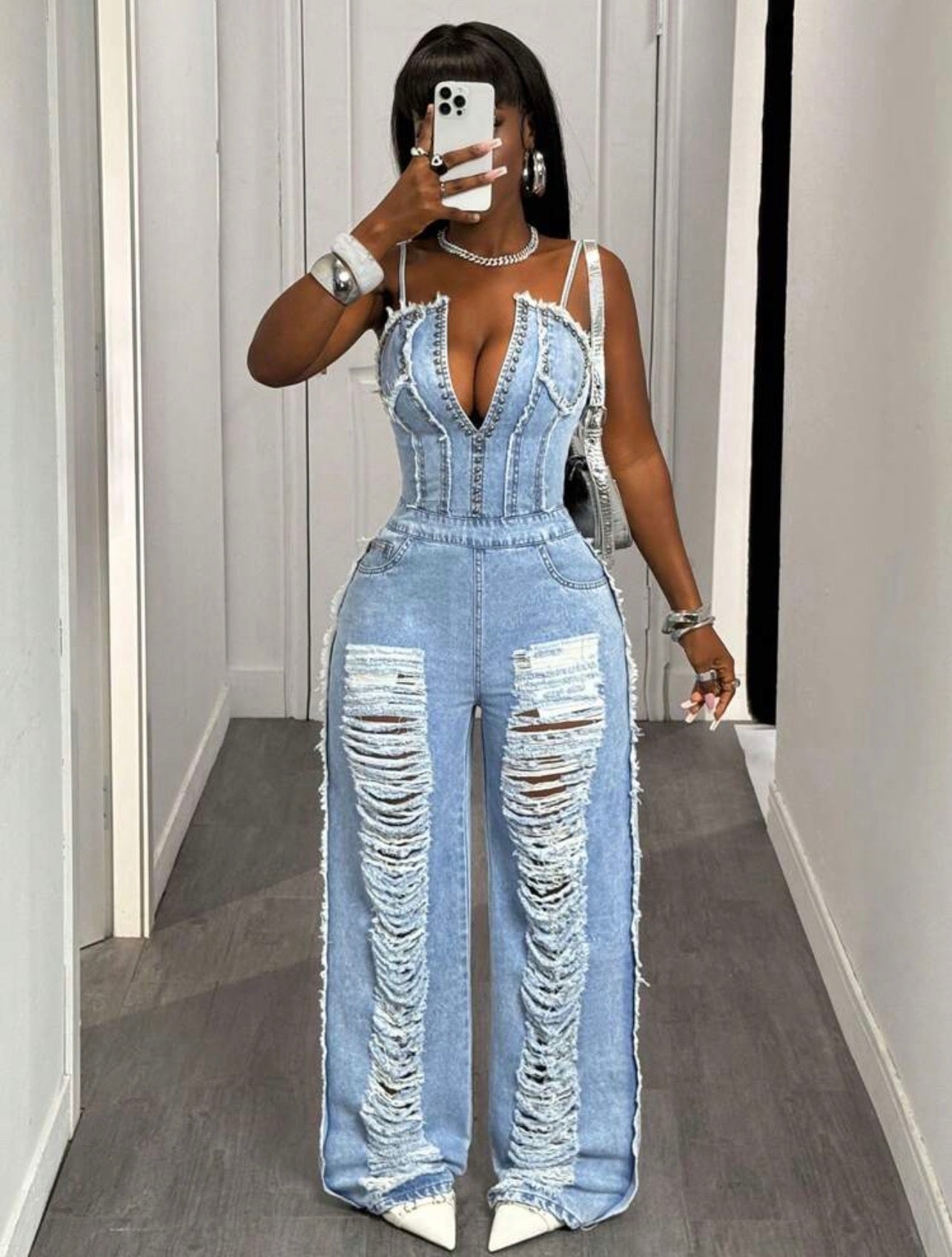 Women’s Sexy Denim Suspender Jumpsuit – Casual Party One-Piece Outfit