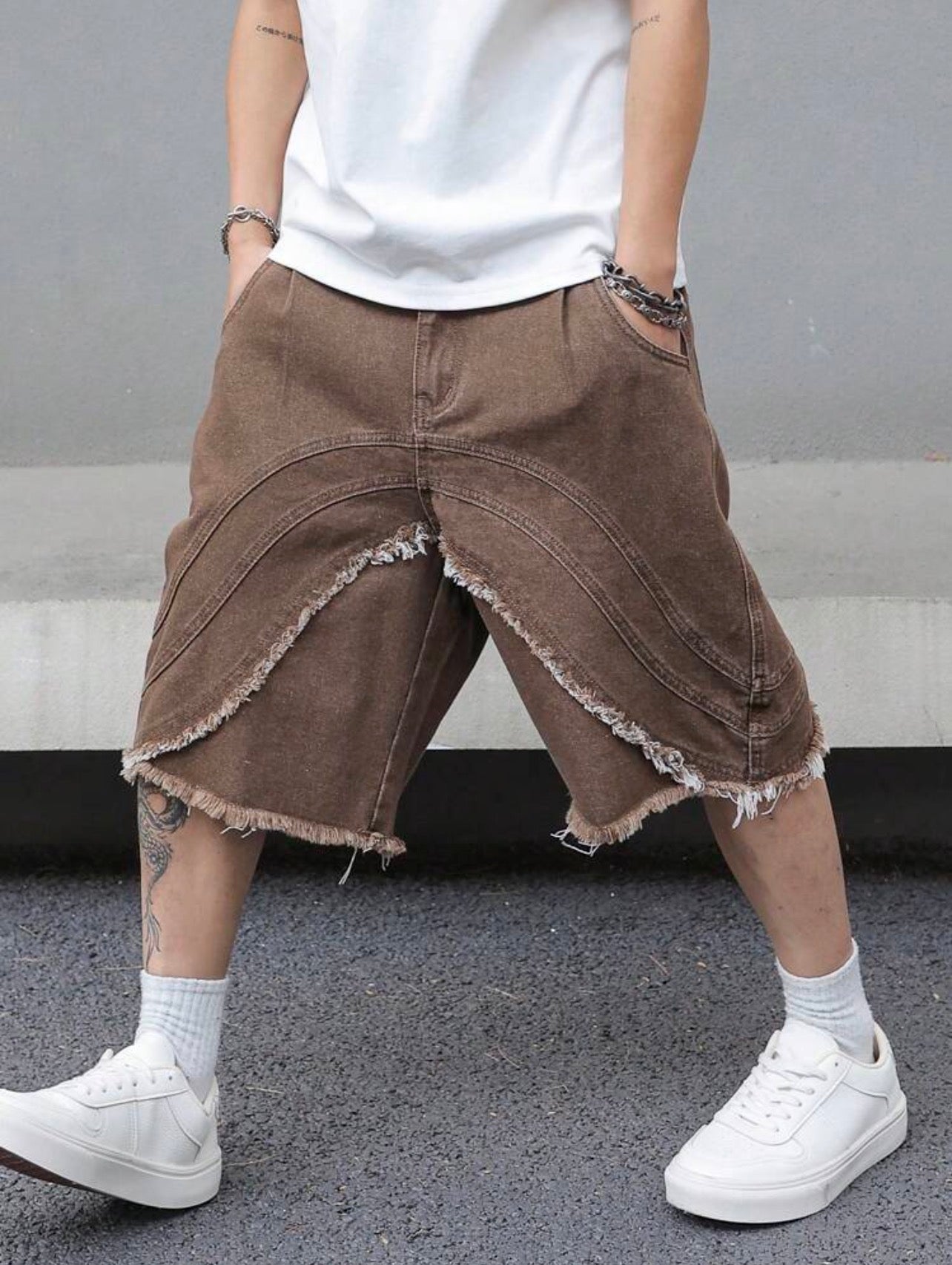 Men’s Distressed Wide Leg Jeans – Fashion Streetwear Denim Shorts