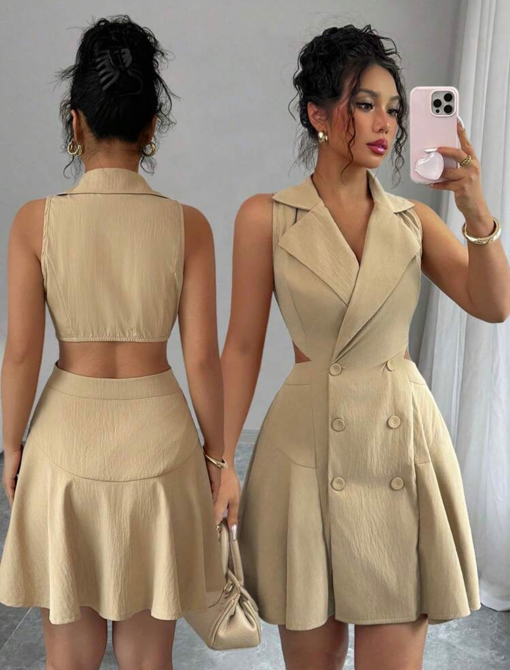 Women’s Double-Breasted Sleeveless Cropped Dress – Casual Summer Commuter Style