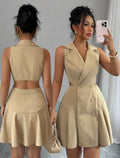 Women’s Double-Breasted Sleeveless Cropped Dress – Casual Summer Commuter Style
