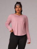 Women’s Plus Size Loose-Fit Long Sleeve Workout Top Set with Back Cutout Design