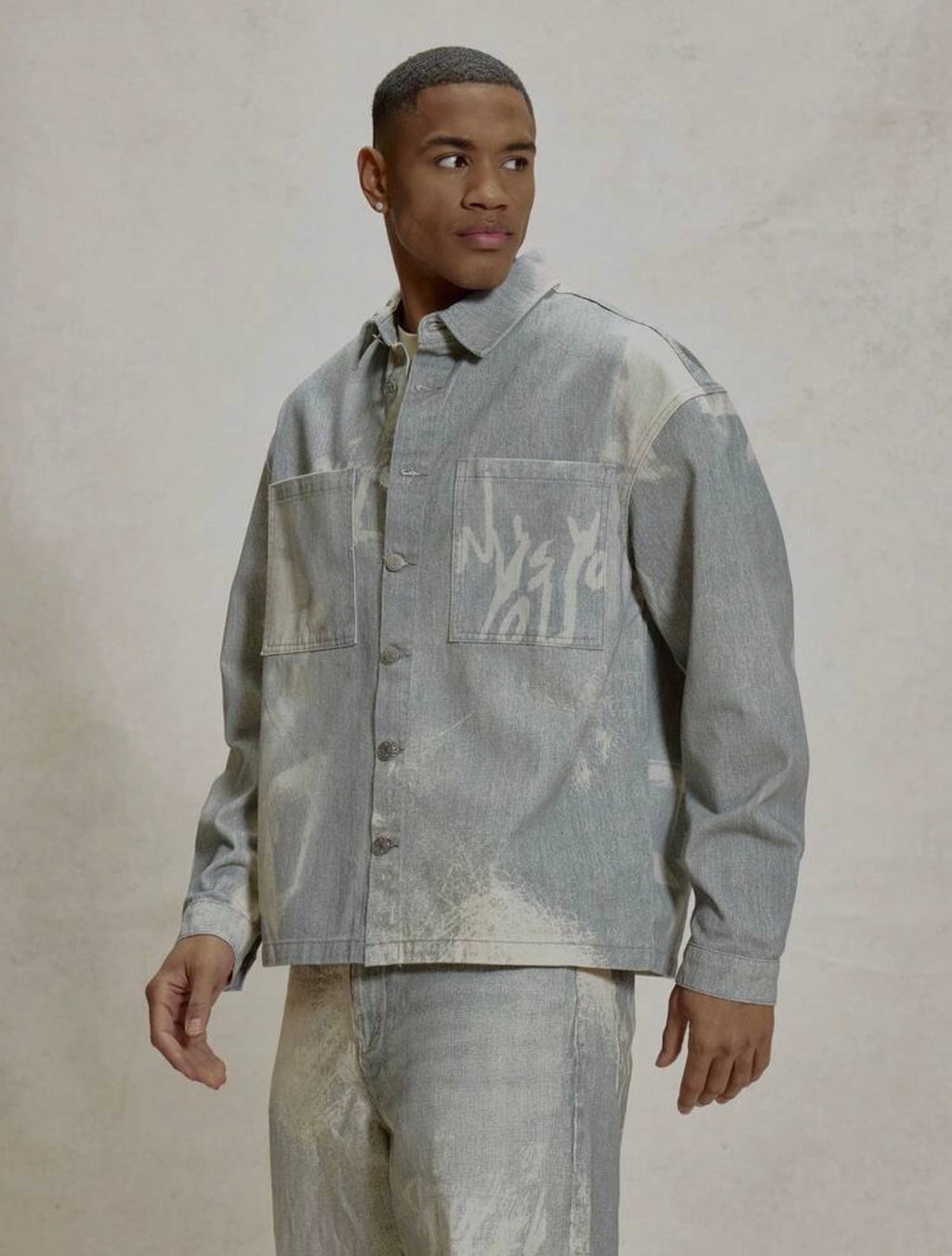 Men’s Oversized Boxy Printed Collared Button-Up Shirt – Drop Shoulder Coord Top