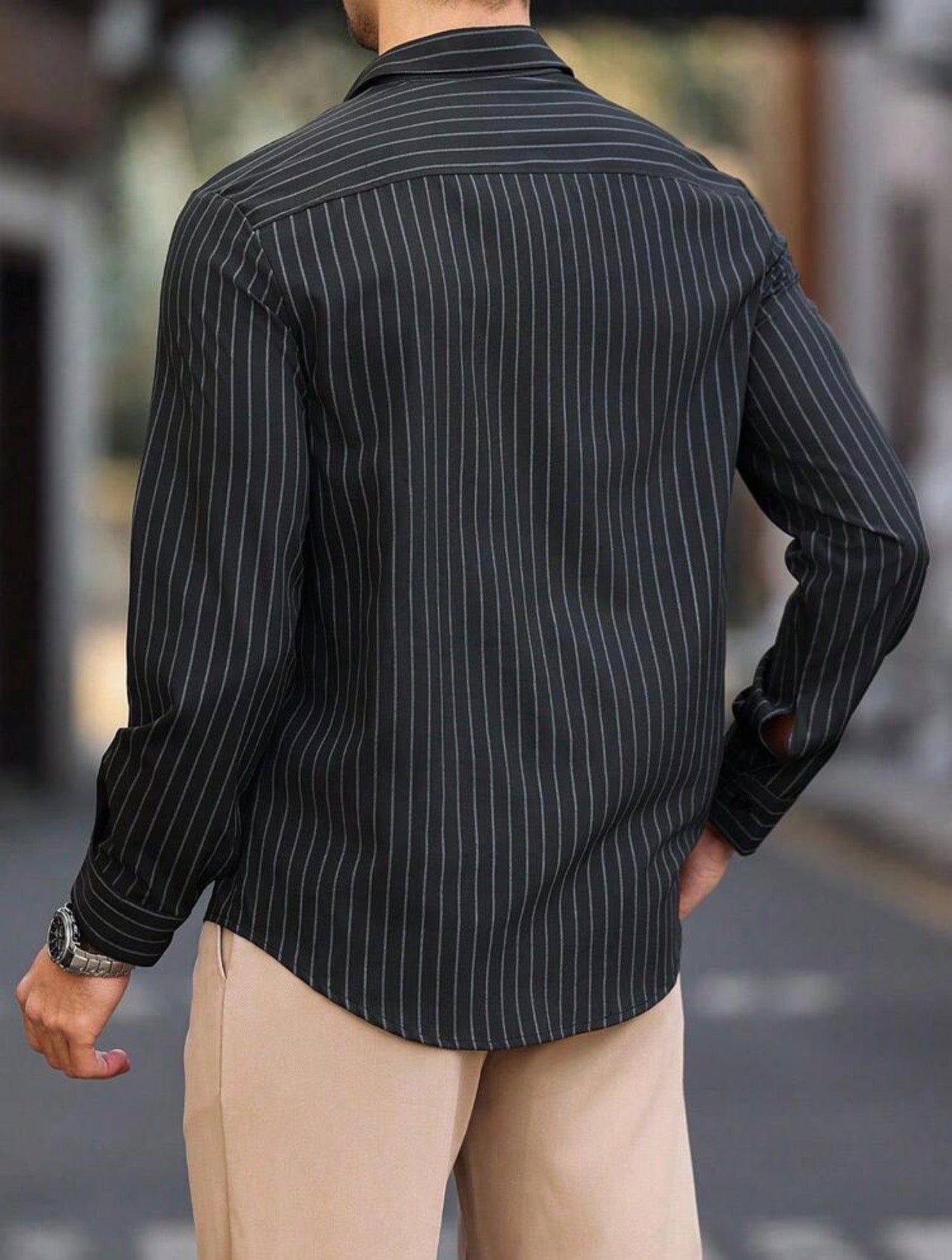 Men’s Striped Long Sleeve Formal Shirt – Casual Business Top