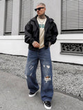 Men’s Distressed Wide Leg Jeans – Youthful Streetwear Denim Pants