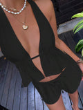 Women’s 2-Piece Linen Backless Tie-Up Vest & Frill Waist Shorts Set