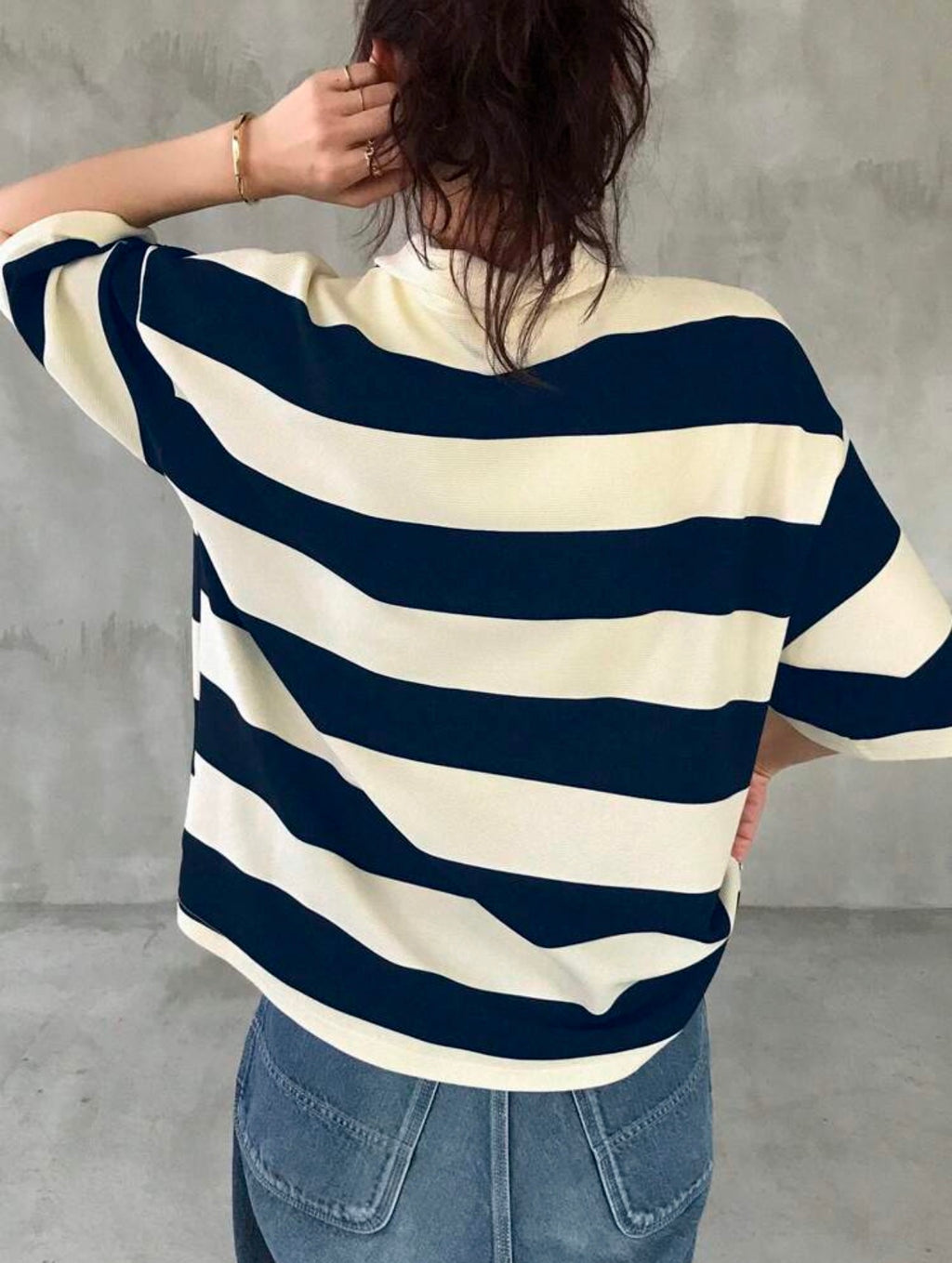 Women’s Striped Polo Neck Short Sleeve Loose Fit T-Shirt – Casual Summer Top