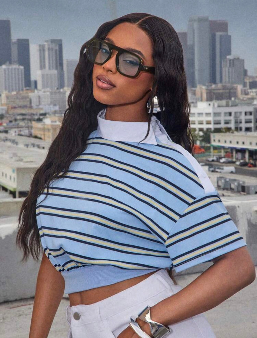 Women’s Asymmetrical Collar Striped Cropped Polo Top – Streetwear Fashion Shirt