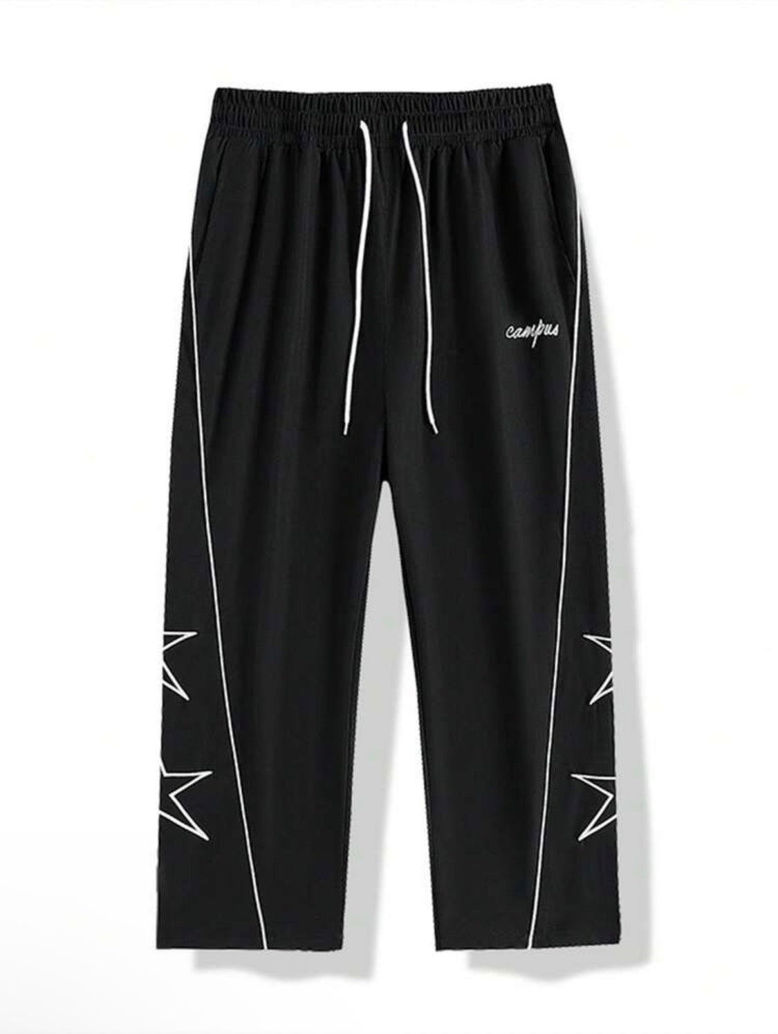 Men’s Straight-Leg Loose Fit Sweatpants with Star & Letter Print – Casual Streetwear Style for Fall