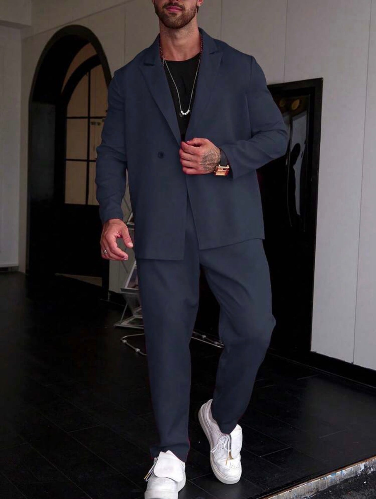 Men’s Single-Breasted Blazer & Pocket Detail Suit Pants Two-Piece Formal Set