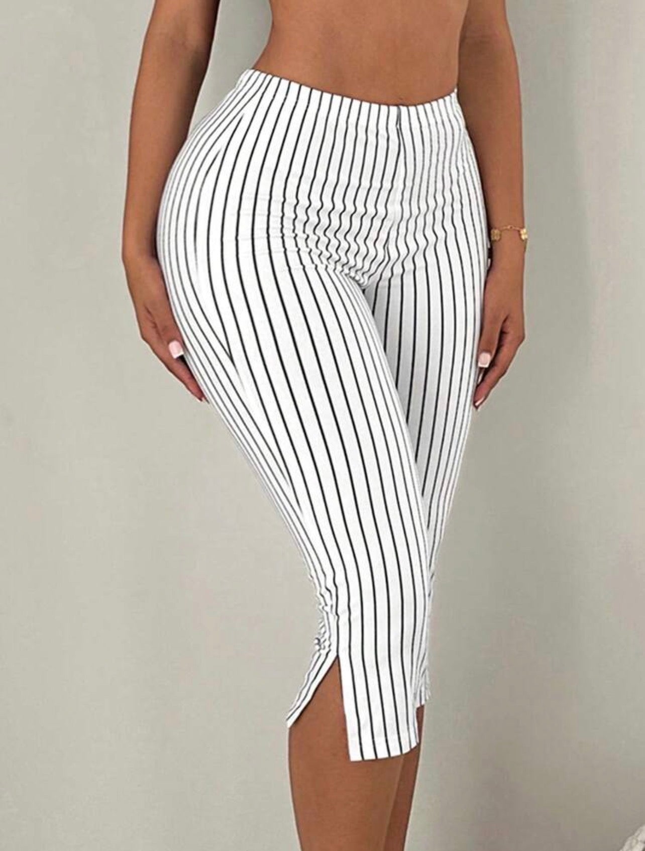 Women’s High Waist Skinny Split Hem Cropped Leggings – Casual Versatile Capris