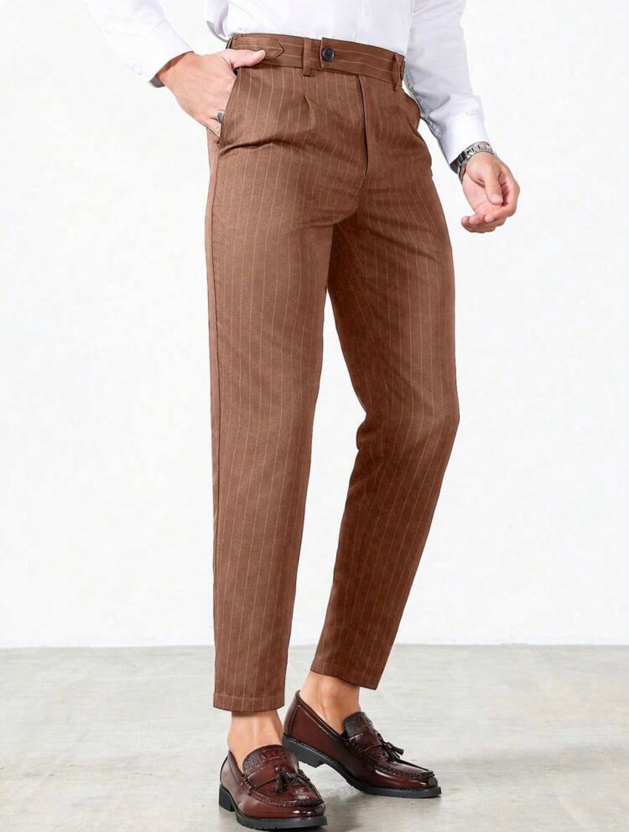 Men’s Vertical Striped Tapered Suit Pants – Business Casual Formal Trousers