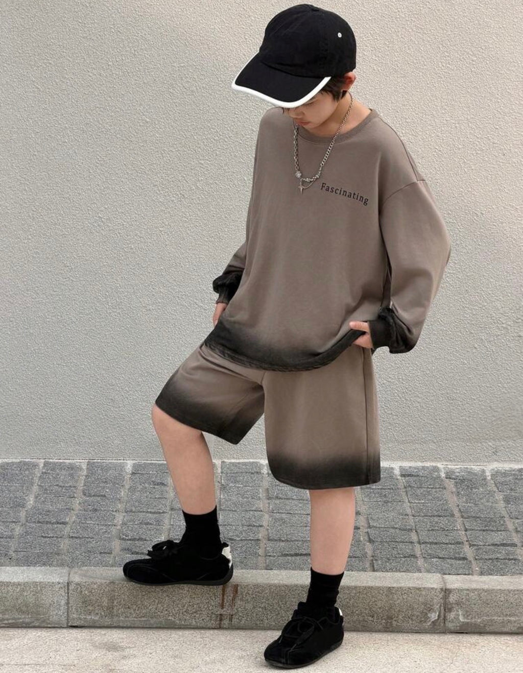 Tween Boys Letter Graphic Drop Shoulder Long Sleeve T-Shirt & Shorts Outfit Set