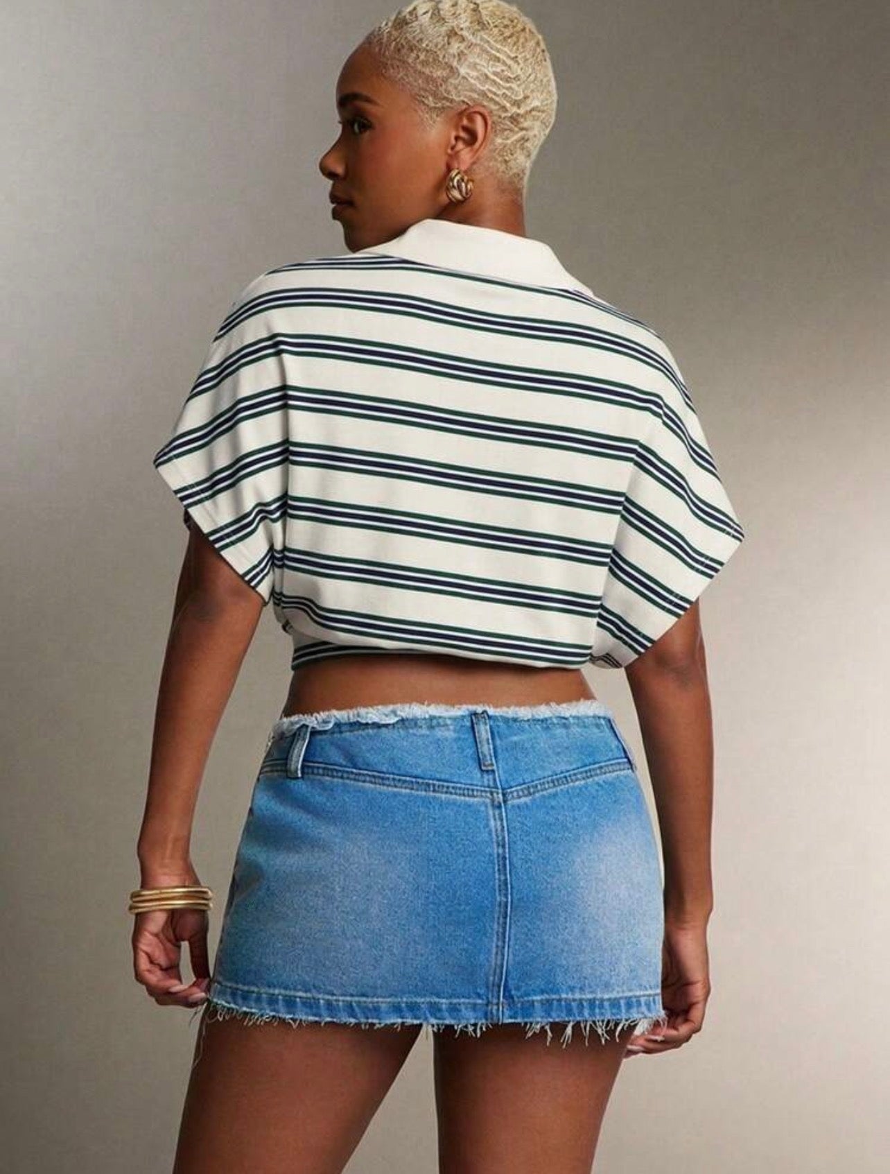Women’s Cinched Waist Striped Polo Collar Top – Fashion Casual Shirt