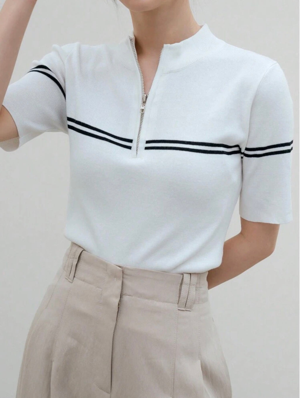 Women’s Business Casual Stand Collar Short Sleeve Knit Pullover Top