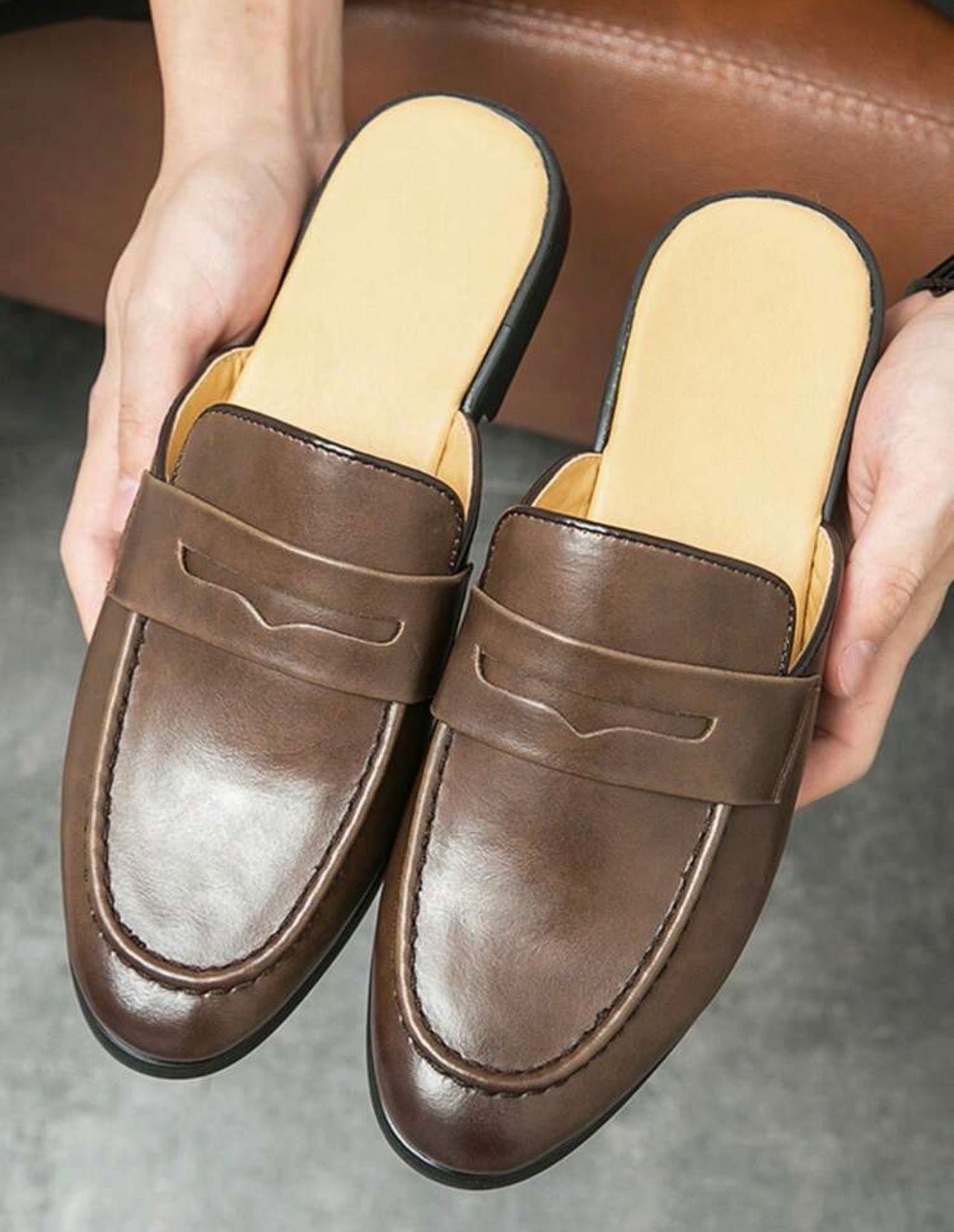 Men’s Classic Black & White Leather Slip-On Mule Sandals
