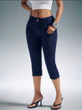 High Stretch Knit Denim Capri Pants for Women – Stylish Capri Jeans
