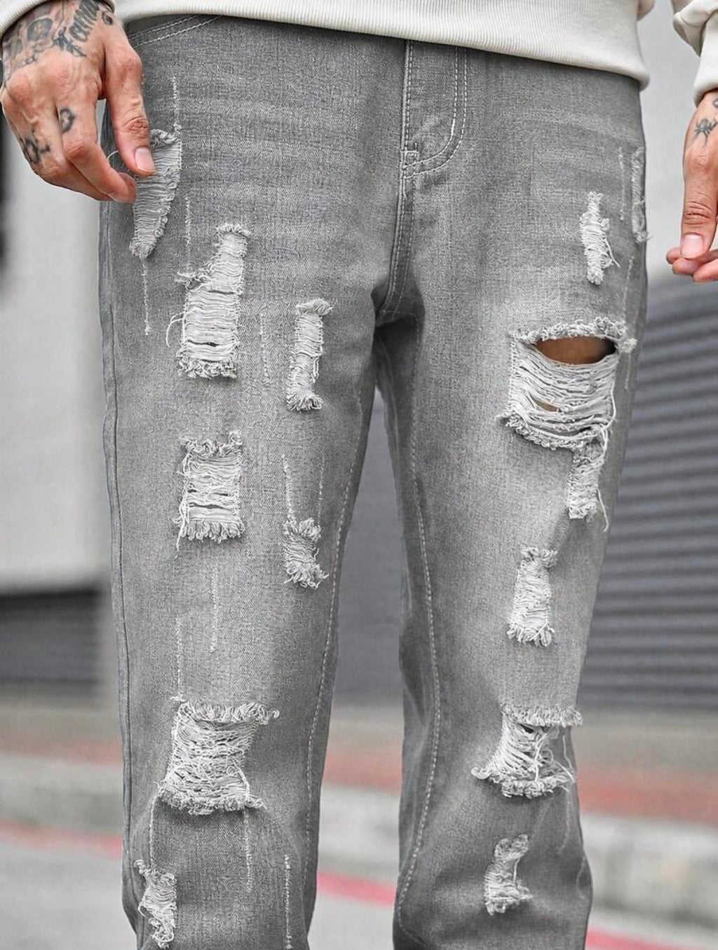 Men’s Straight Leg Distressed Jeans – Casual Outdoor Denim Pants