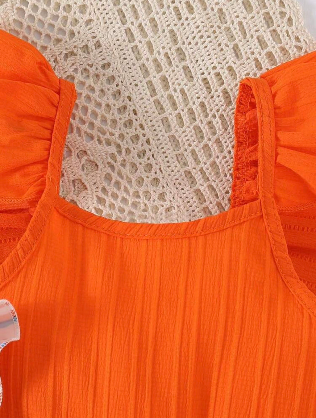 3-Piece Girls Floral & Striped Ruffle Cuff Square Collar Dress Set for Summer