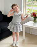 Girls School-Inspired Sleeveless Top & Layered Ruffle Skirt 2-Piece Set with Peter Pan Collar