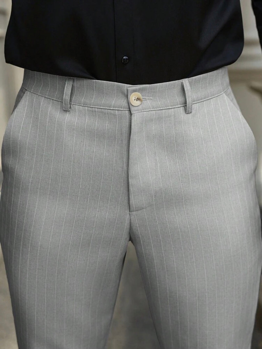 Men’s Striped Tapered Loose Fit Suit Pants with Pockets – Casual Formal Trousers