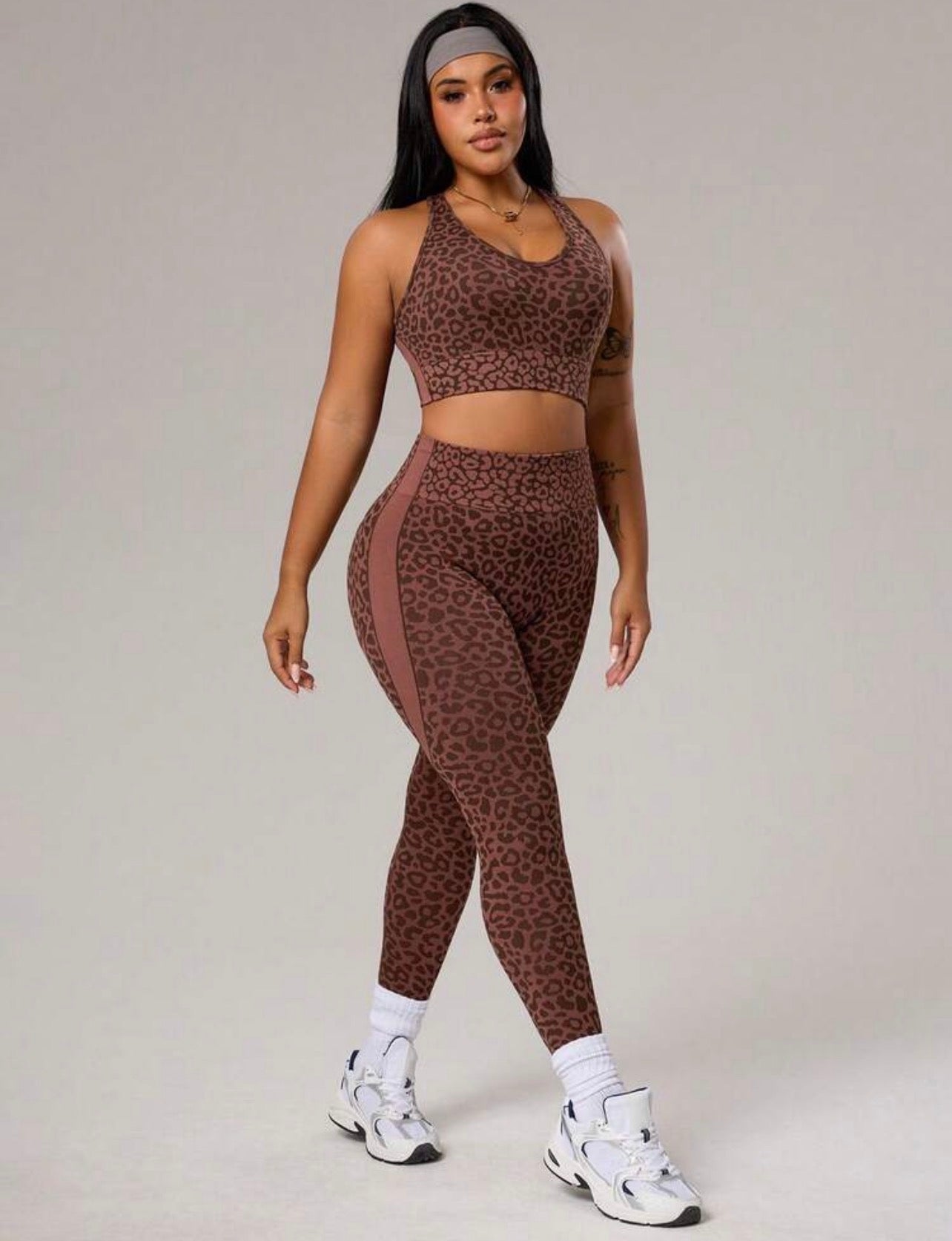 Women’s Plus Size Leopard Jacquard Camisole & Leggings Two-Piece Sports Set