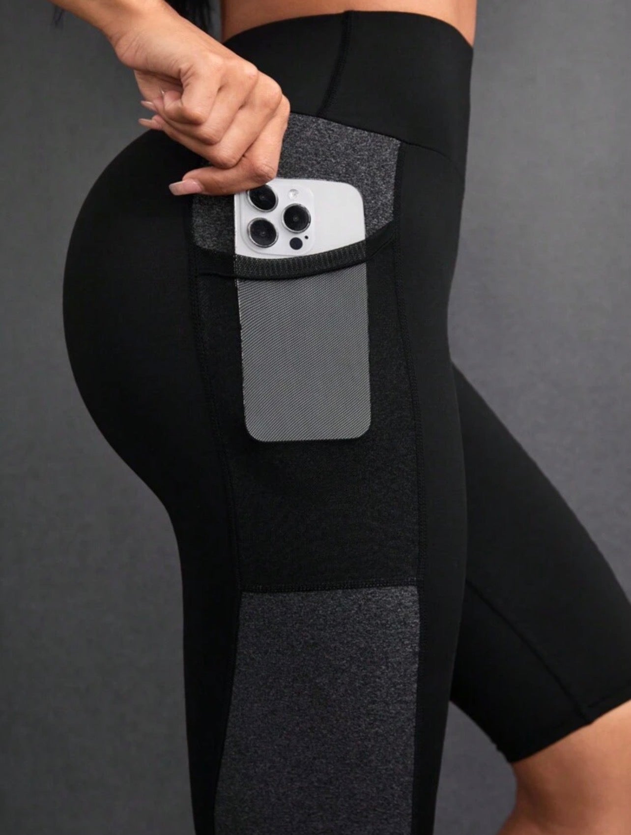 Women’s High Waist Sports Shorts with Side Phone Pocket for Running & Workout