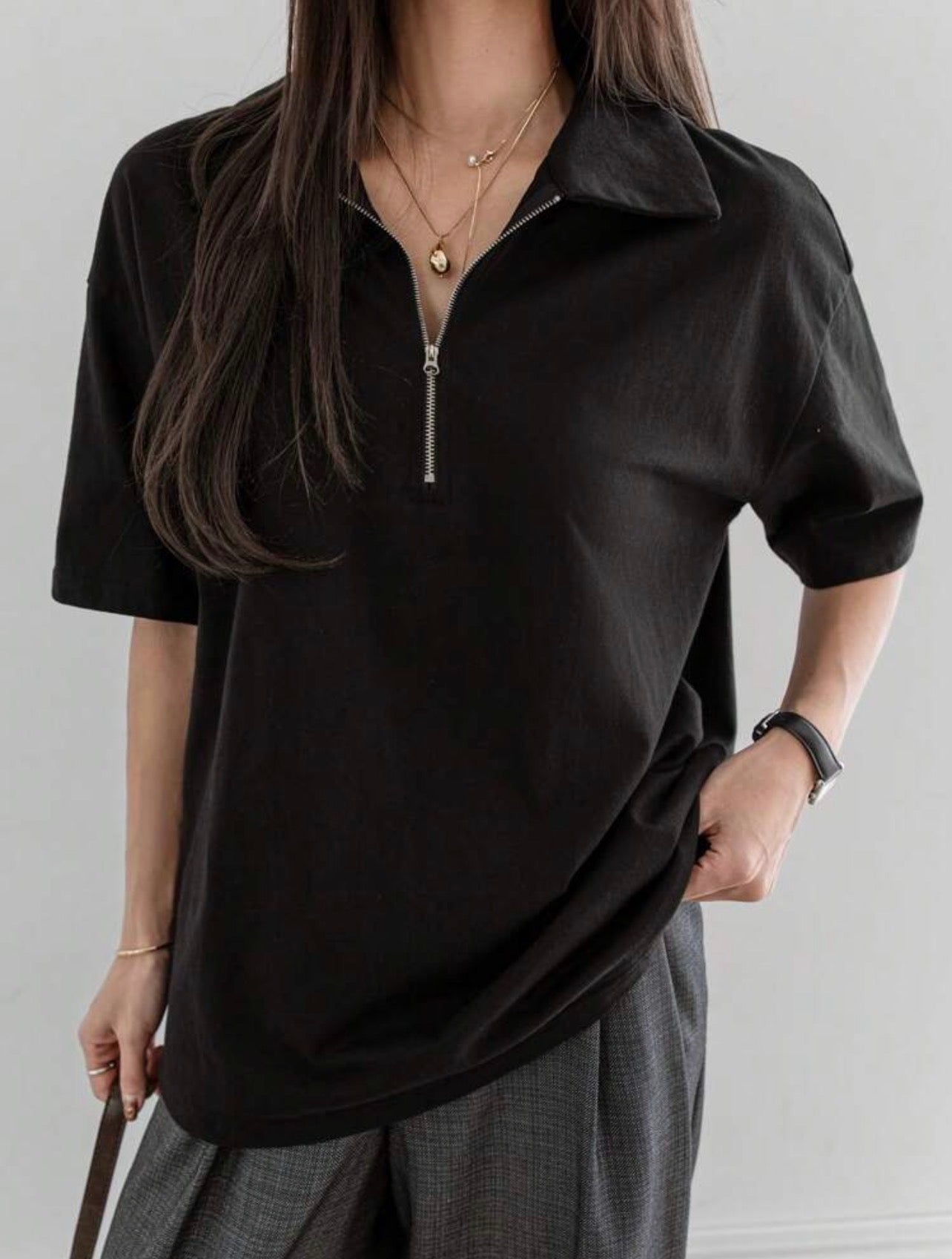 Women’s Polo Collar Partial Button Short Sleeve T-Shirt – Casual Business Style