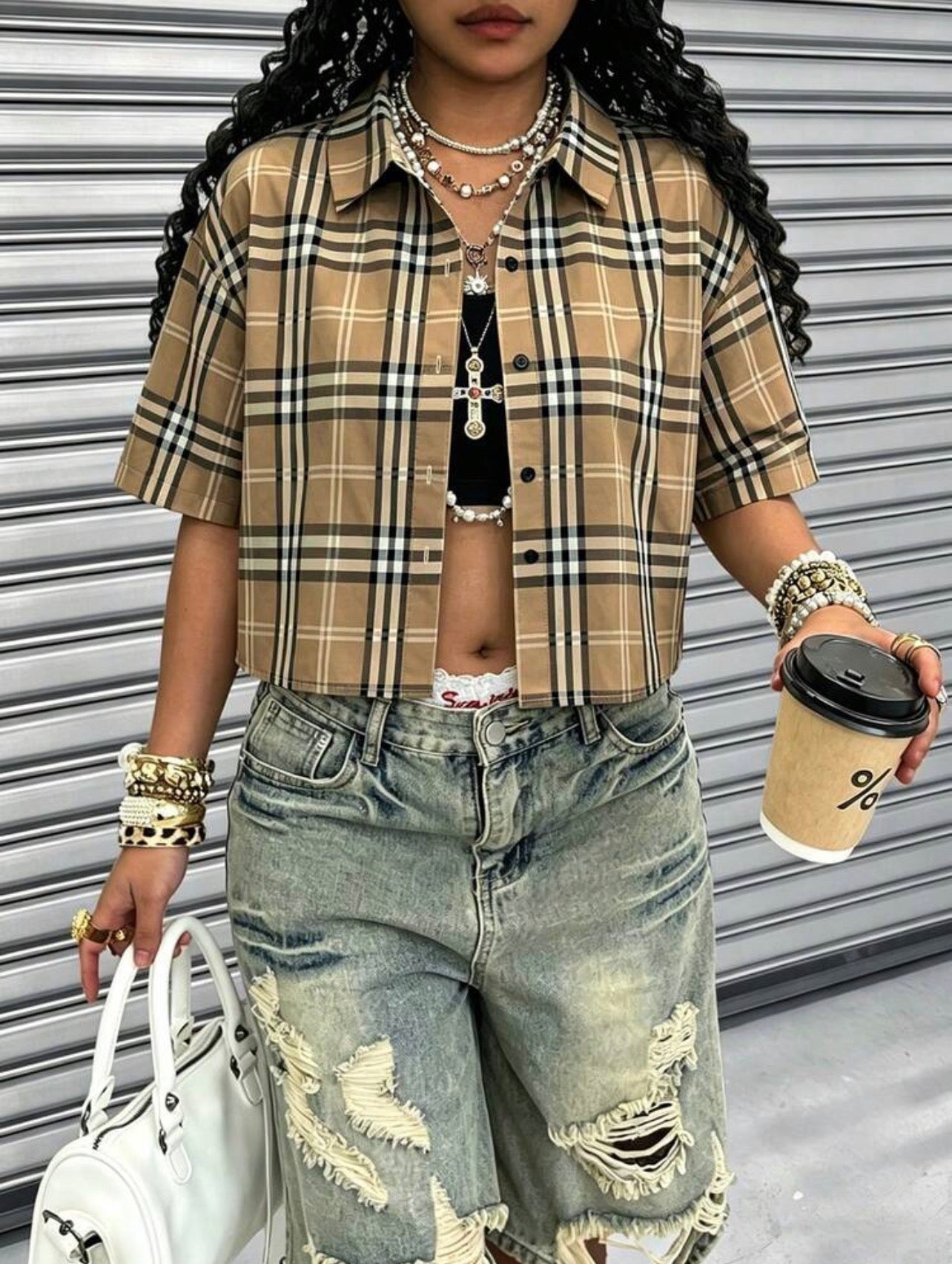 Rovax Short Cardigan Shirt Collar Drop Shoulder Short Sleeve Top