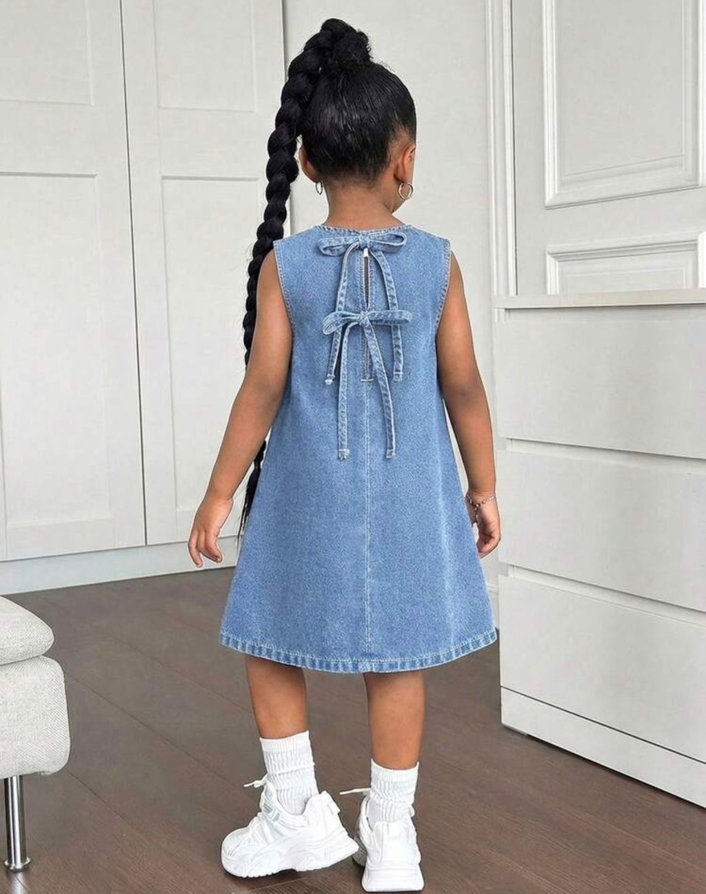 Girls Blue Denim Sleeveless Loose Casual Dress