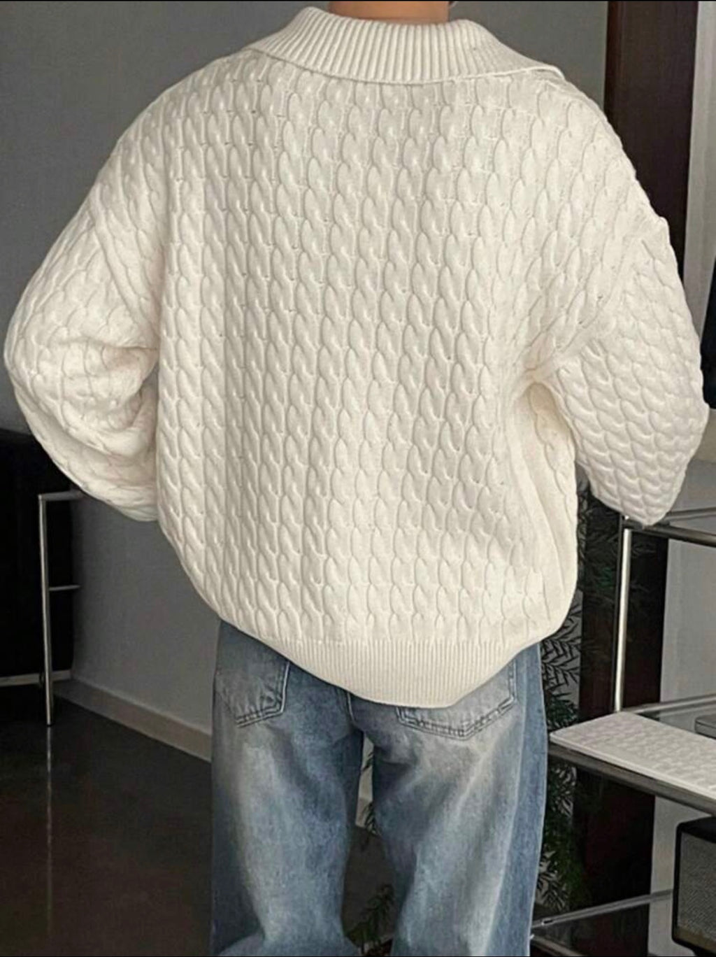 Men’s Drop Shoulder Letter Pattern Knitted Sweater – Casual Relaxed Fit Pullover