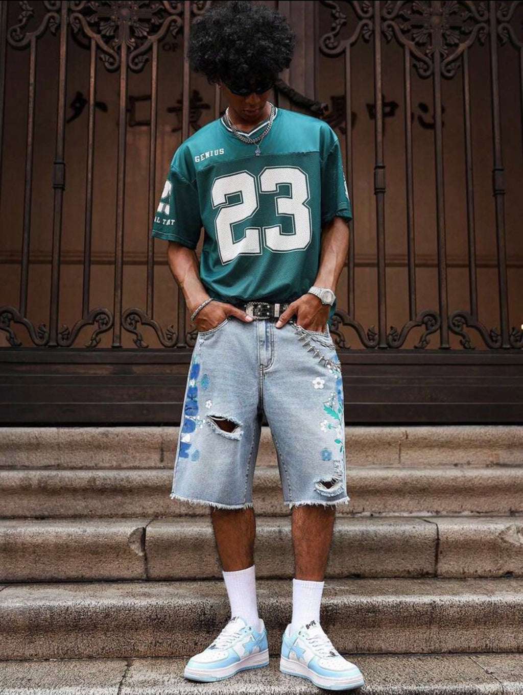 Men’s Distressed Waist Belt Wide Leg Denim Shorts – Casual Streetwear Bottoms
