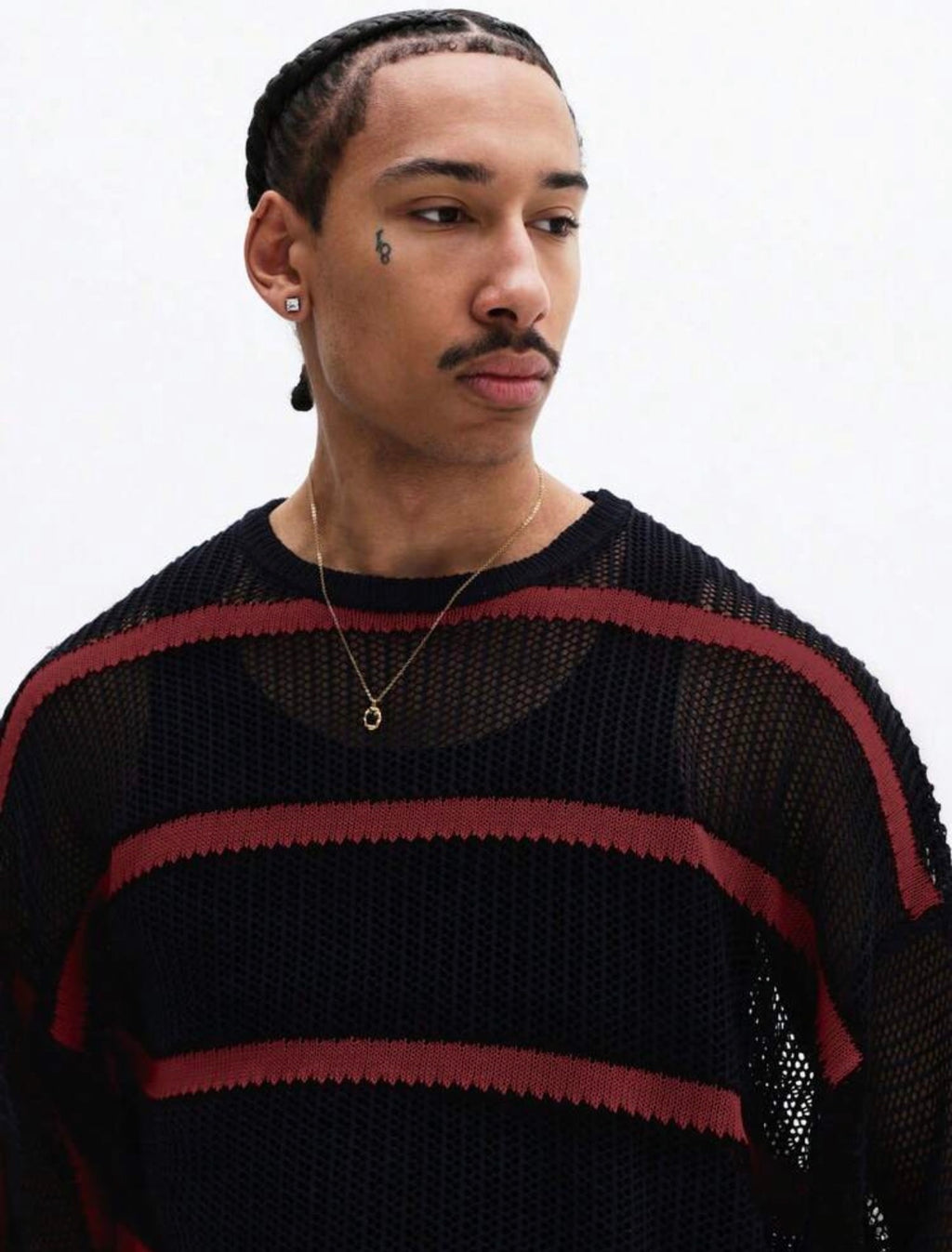 Men’s Horizontal Striped Mesh Knit Sweater – Long Sleeve Crew Neck Pullover