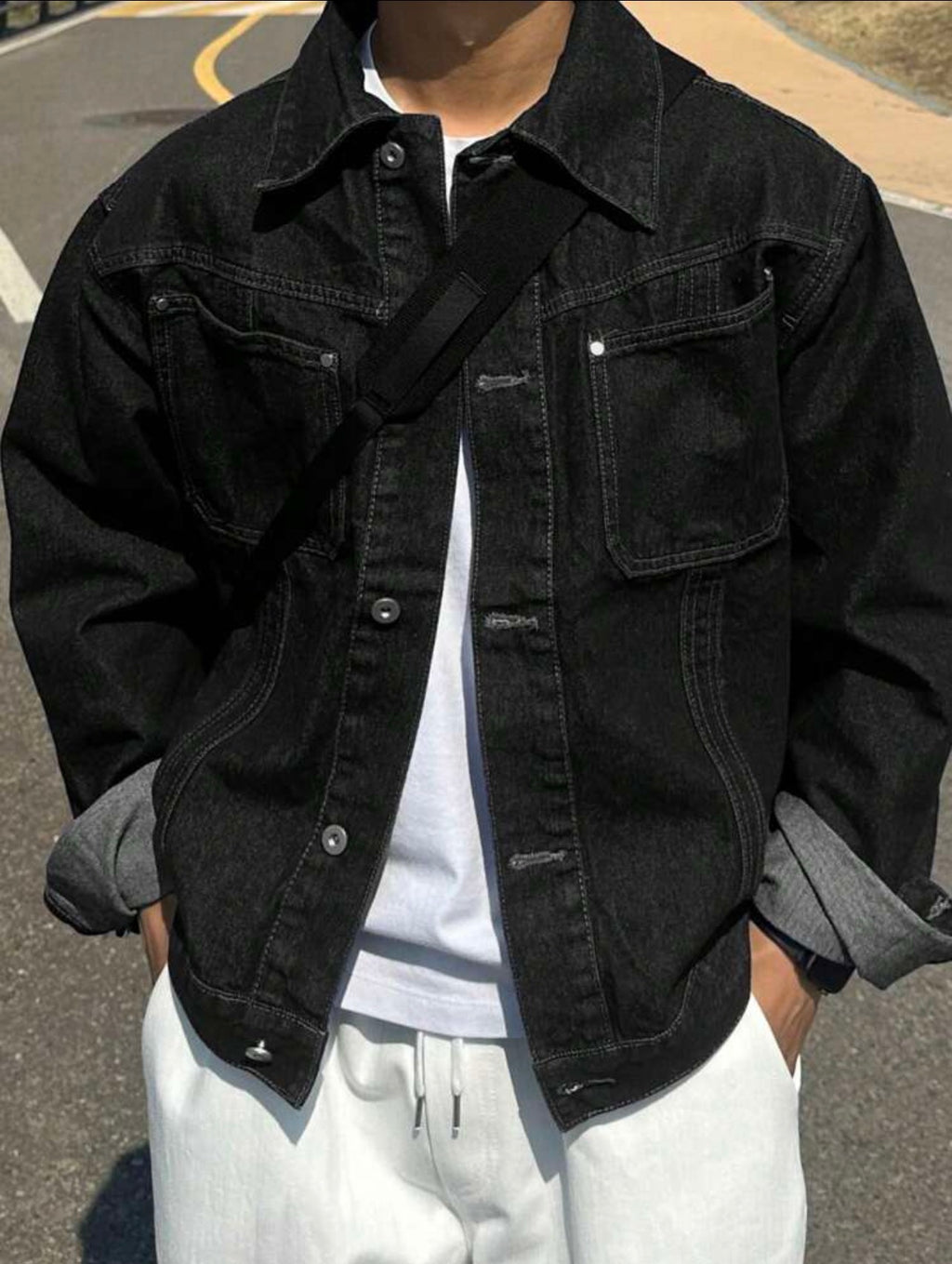 Men’s Plain Color Denim Jacket – Casual Autumn Outerwear
