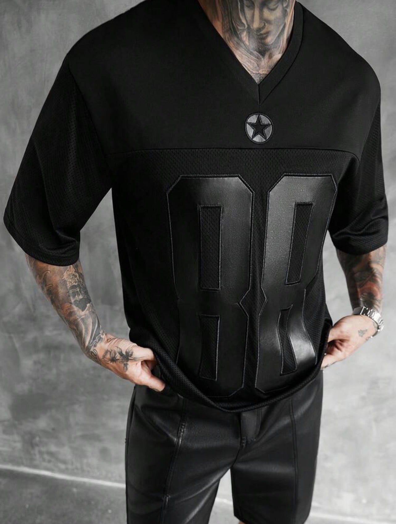Men’s Numeric Embroidery V-Neck Short Sleeve T-Shirt – Casual Loose Fit Top