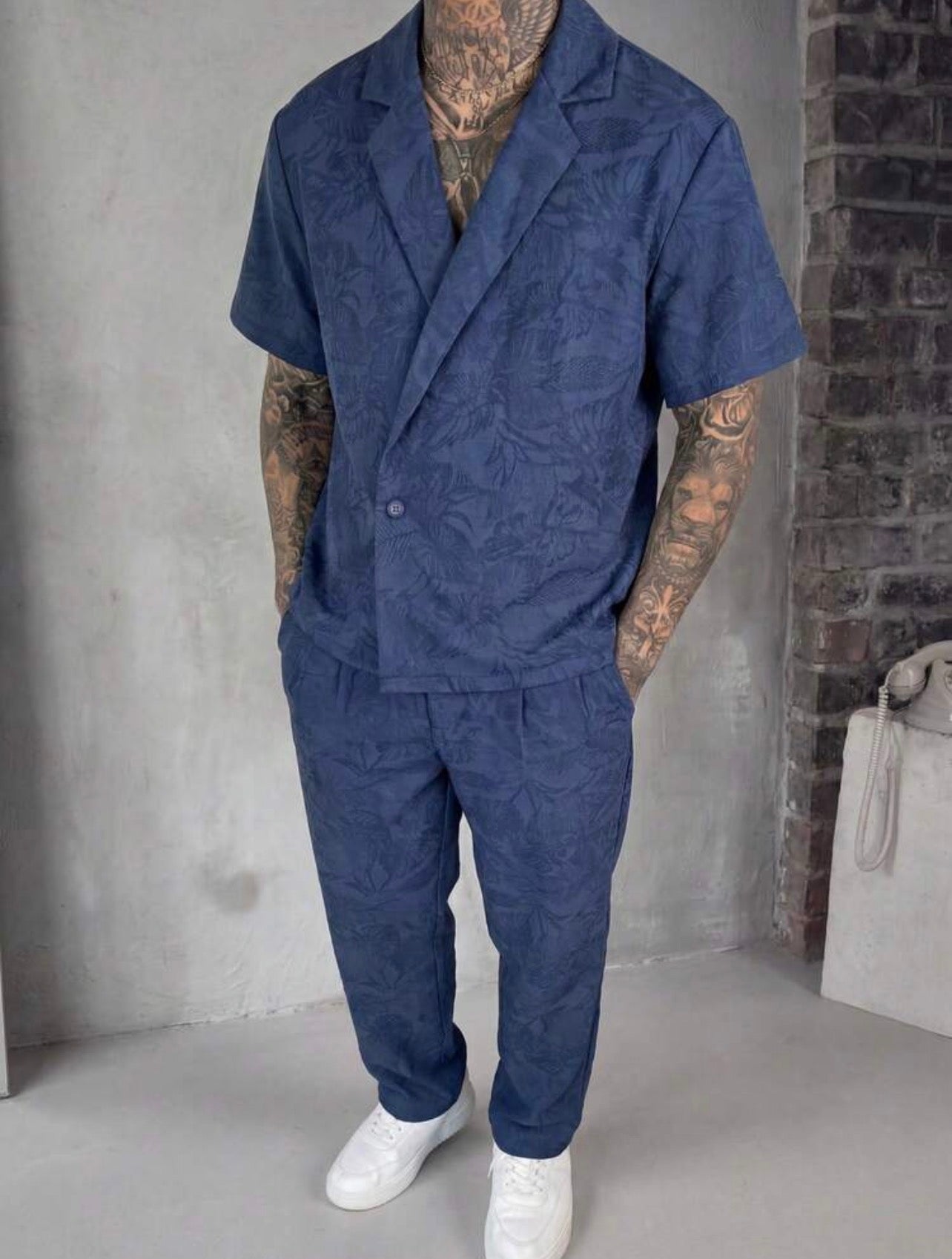 Men’s Drop Shoulder Short Sleeve Shirt Two-Piece Set – Casual Loose Fit Co-Ord