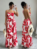 Women’s Loose Fit Pleated Printed Maxi Dress – Elegant Casual Vacation Style