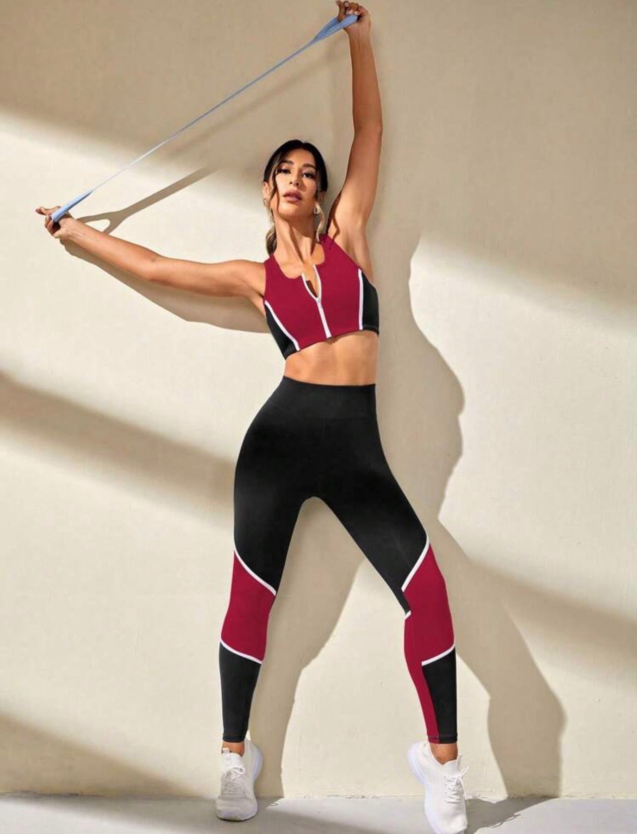 Women’s Colorblock Zip-Up Two-Piece Sports Workout Set