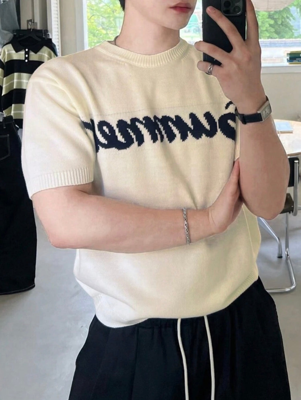 Men’s Letter Jacquard Knit Top – Versatile Casual Pullover
