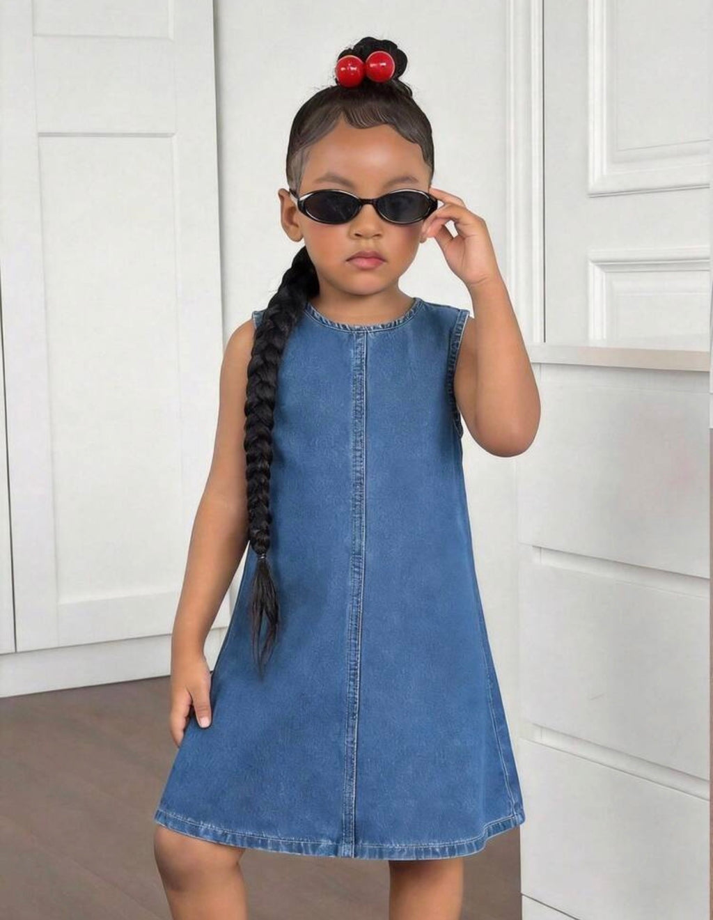 Girls Blue Denim Sleeveless Loose Casual Dress