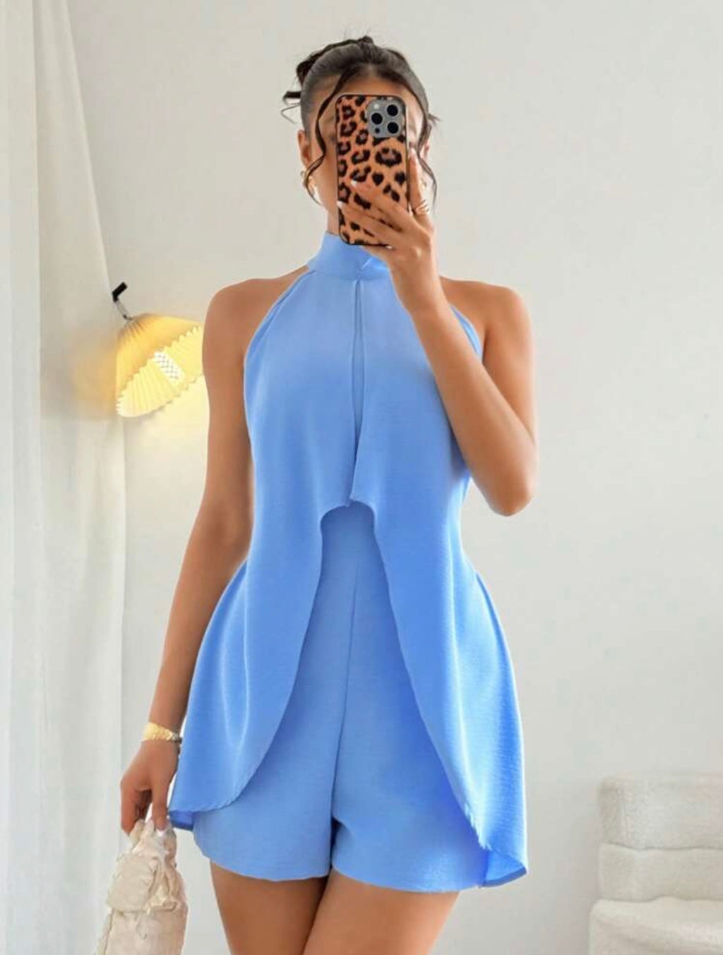 Women’s Stand Collar Backless Asymmetrical Sexy Romper