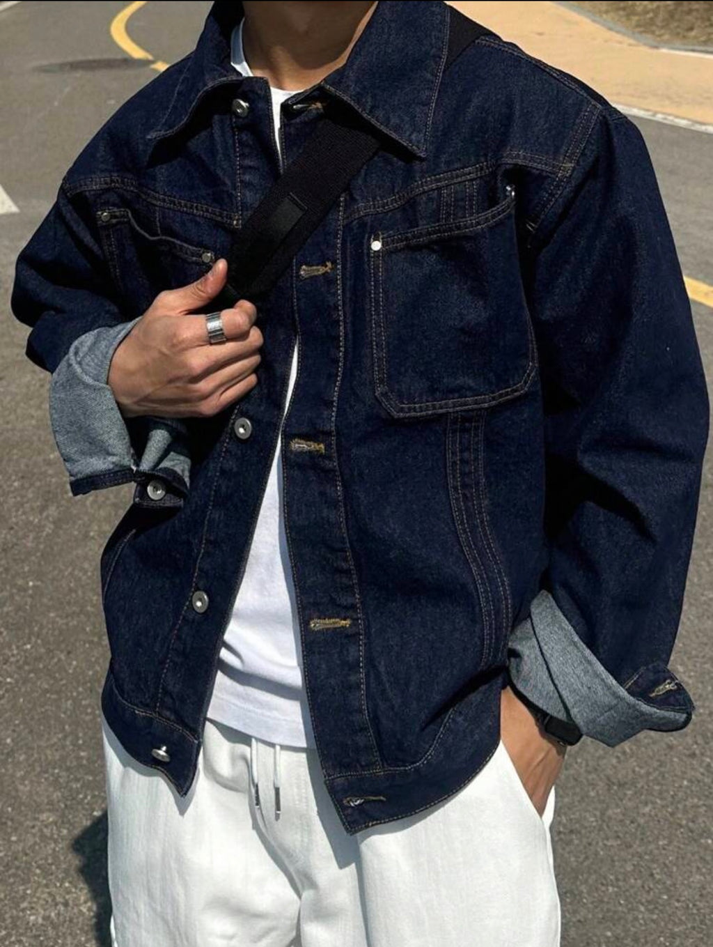 Men’s Plain Color Denim Jacket – Casual Autumn Outerwear