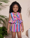 Girls Lemon Plaid Front Tie Cami Top & Shorts Summer Outfit Set