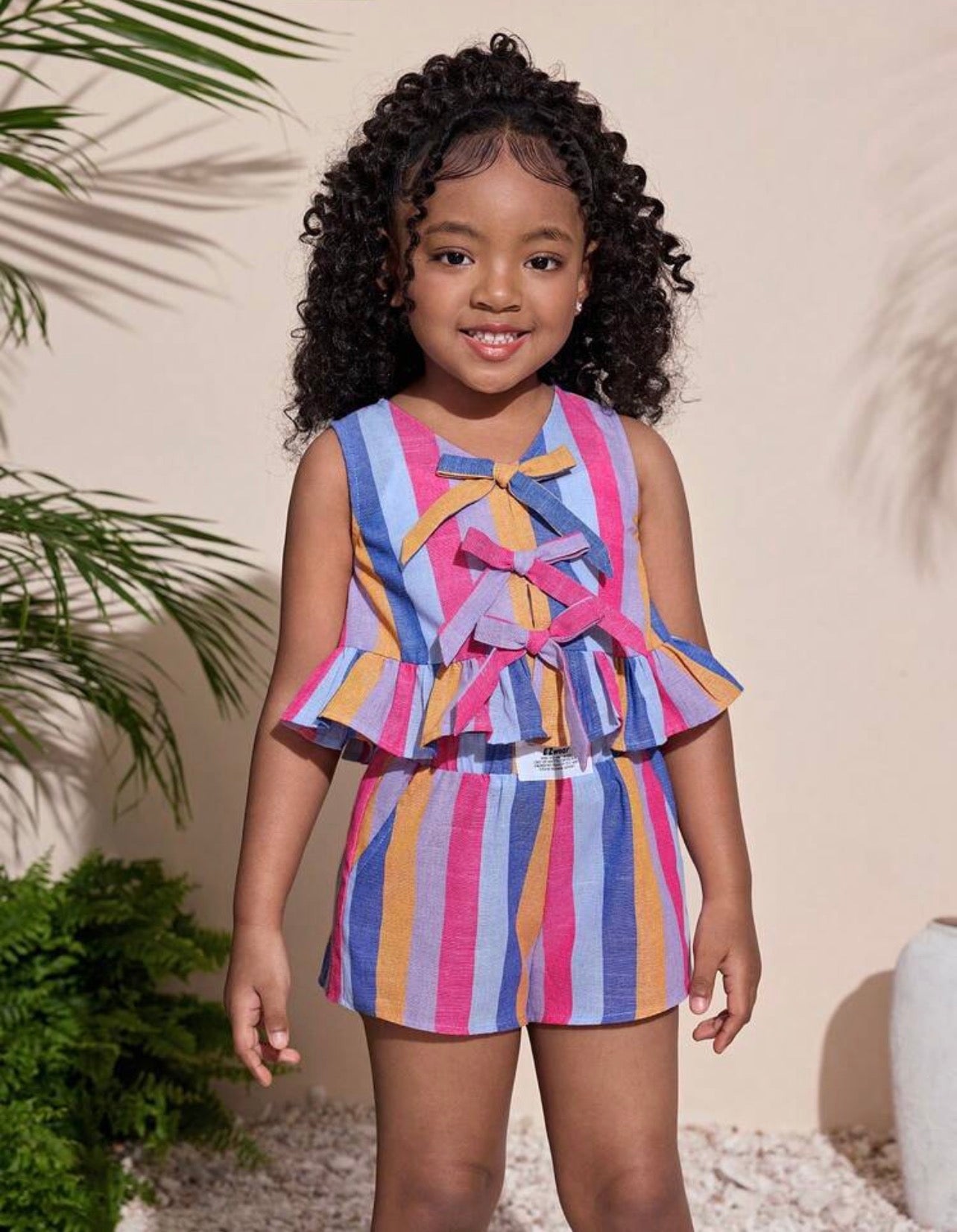Girls Lemon Plaid Front Tie Cami Top & Shorts Summer Outfit Set