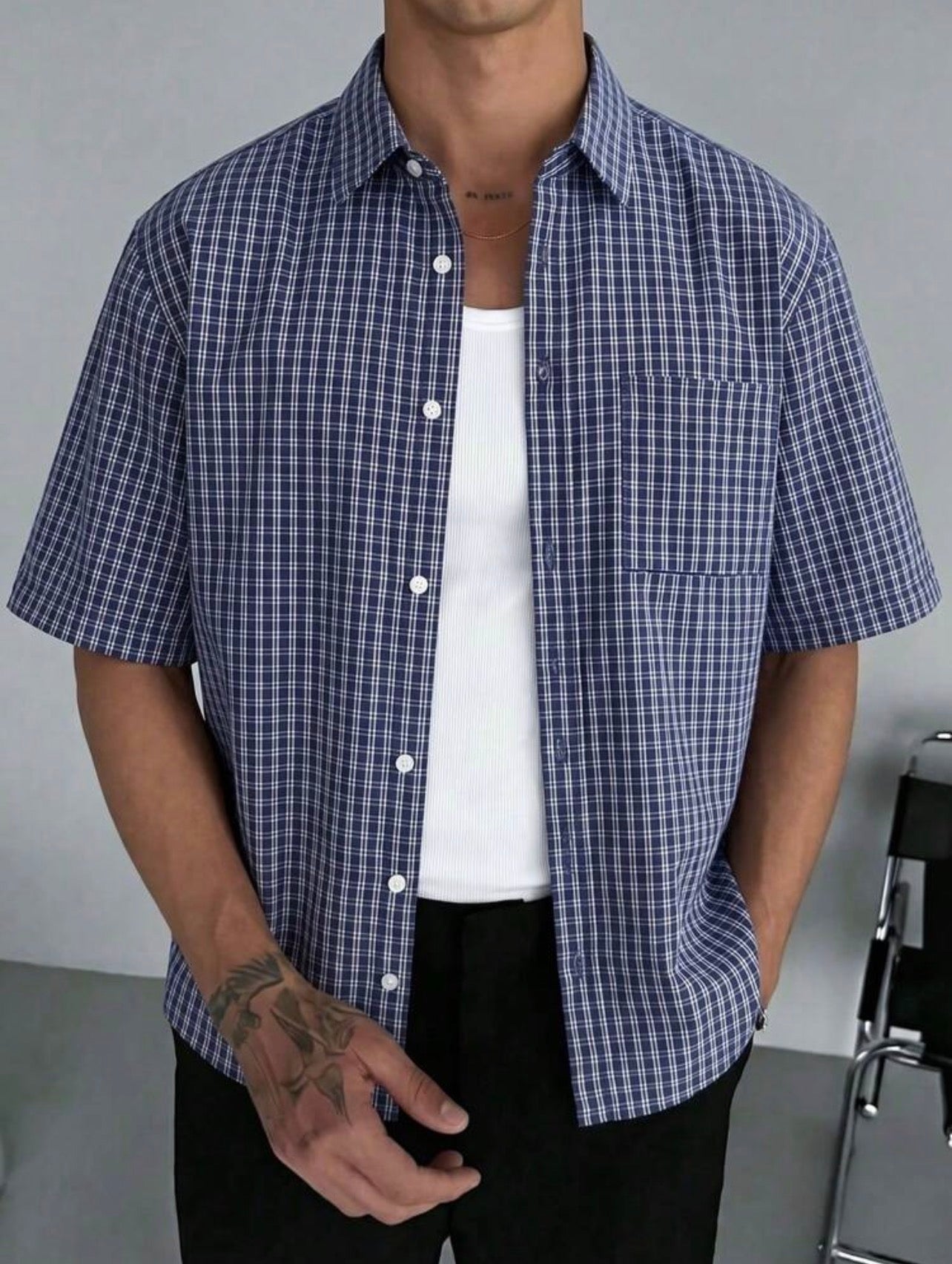 Men’s Loose Fit Plaid Shirt – Retro Checkered Short Sleeve Top