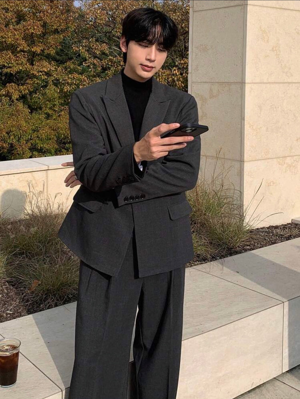 Men’s Solid Color Suit Jacket & Pants Two-Piece Set – Business Formal Attire