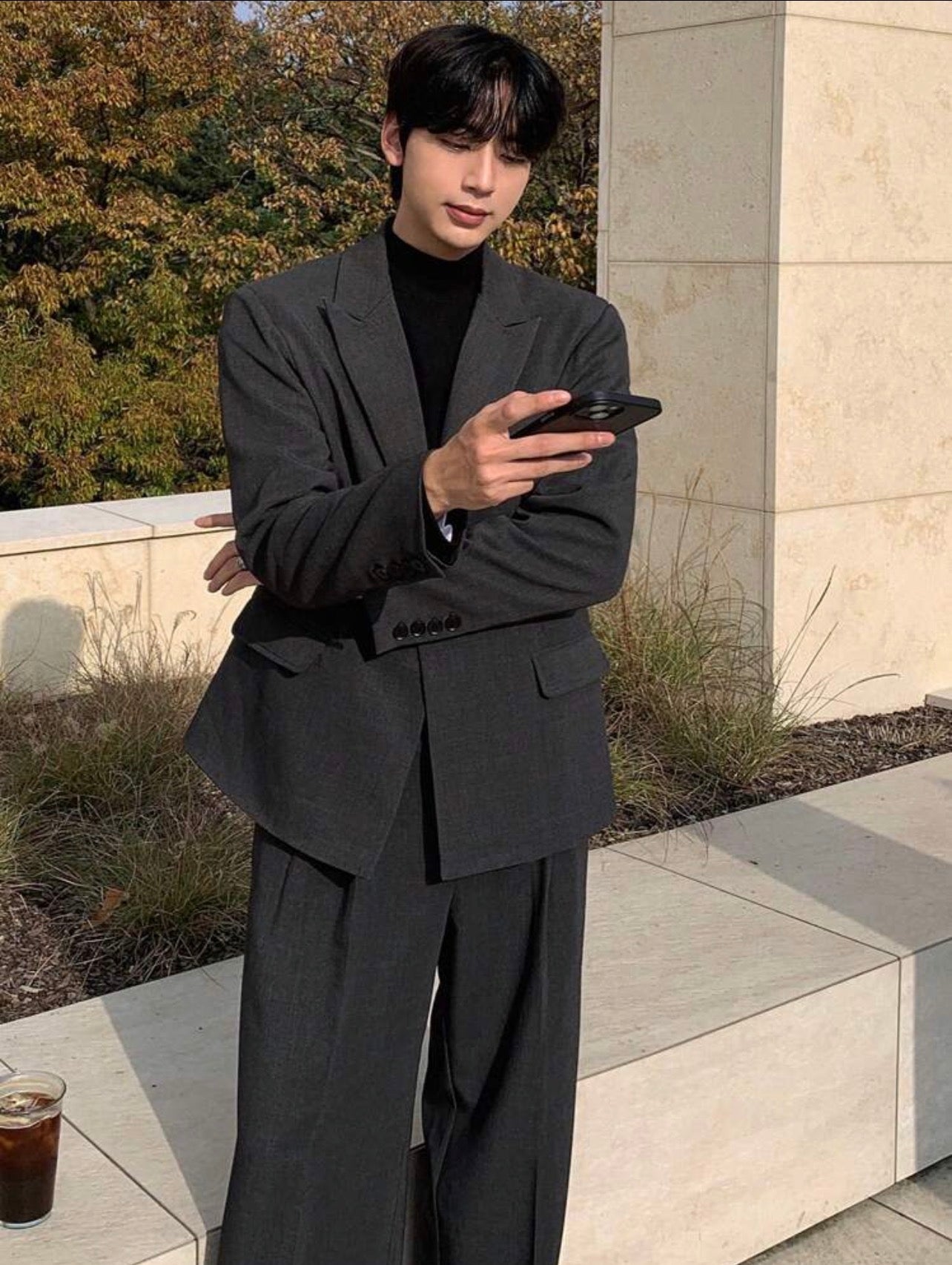 Men’s Solid Color Suit Jacket & Pants Two-Piece Set – Business Formal Attire
