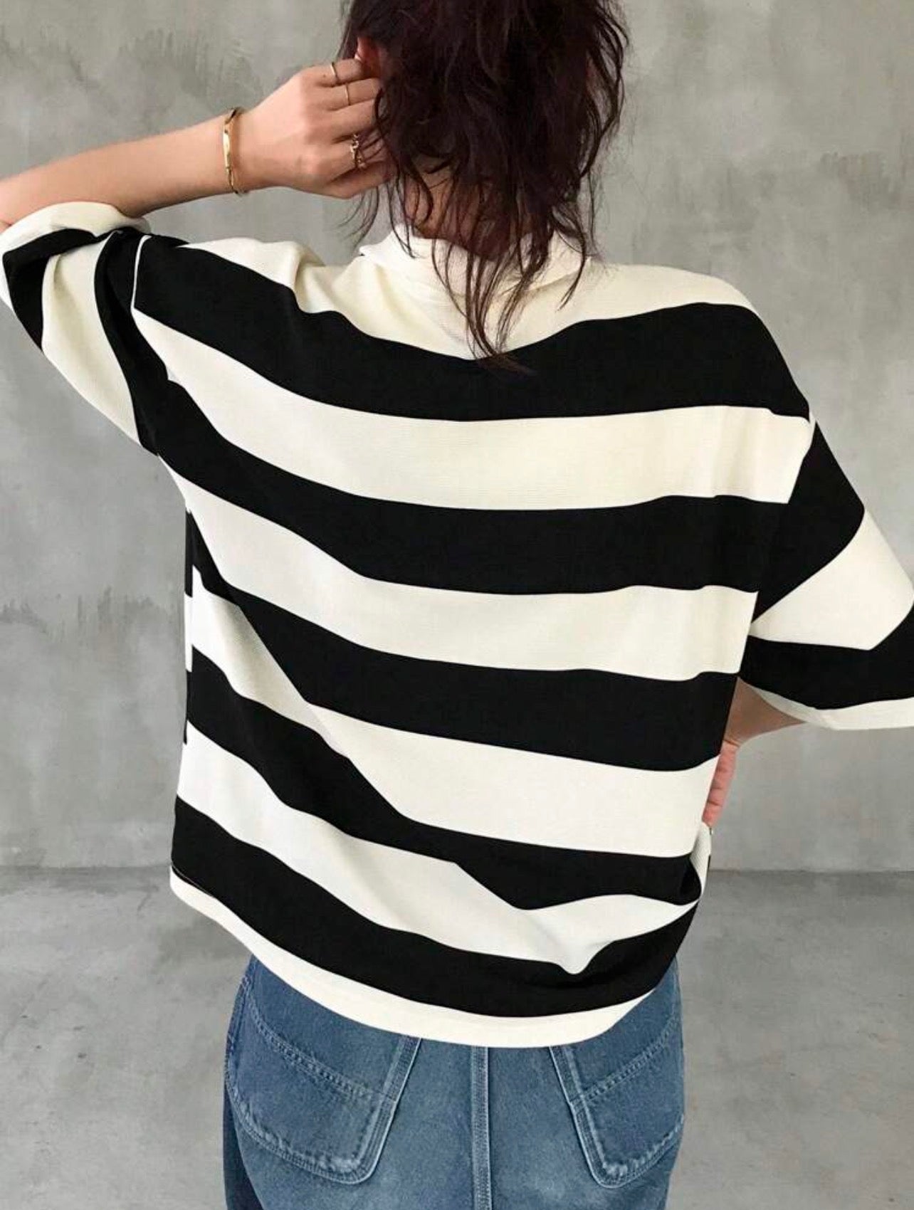Women’s Striped Polo Neck Short Sleeve Loose Fit T-Shirt – Casual Summer Top