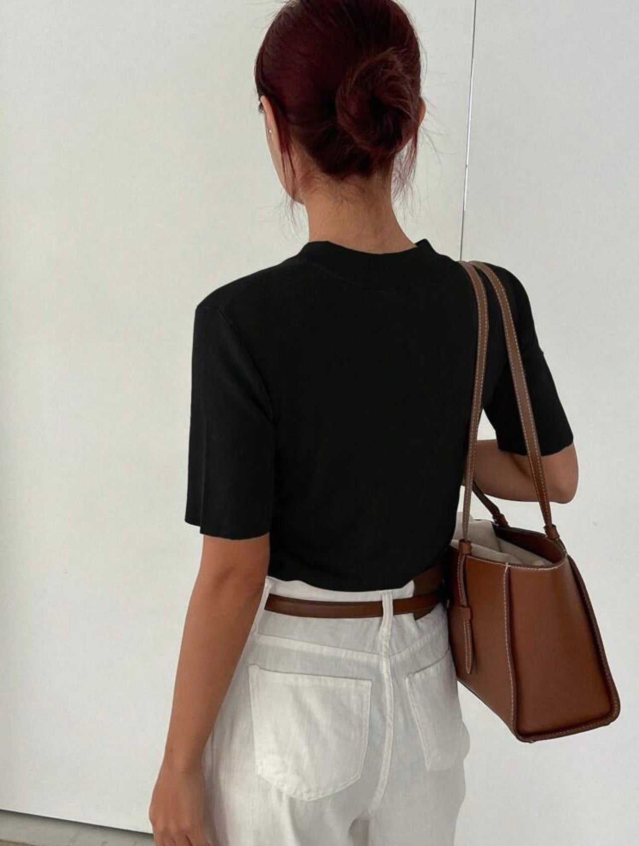 Women’s Business Casual Stand Collar Short Sleeve Knit Pullover Top